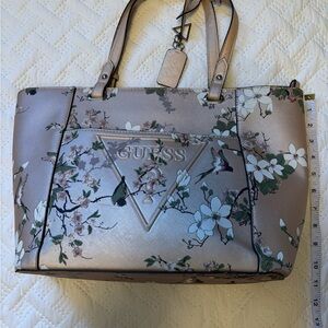 GUESS Floral Purse/Tote Bag - Rose Gold and Cream